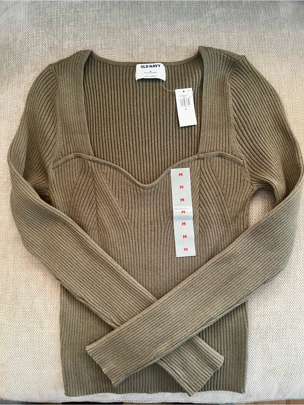 Old Navy Olive Ribbed Sweetheart VโNeck Sweater